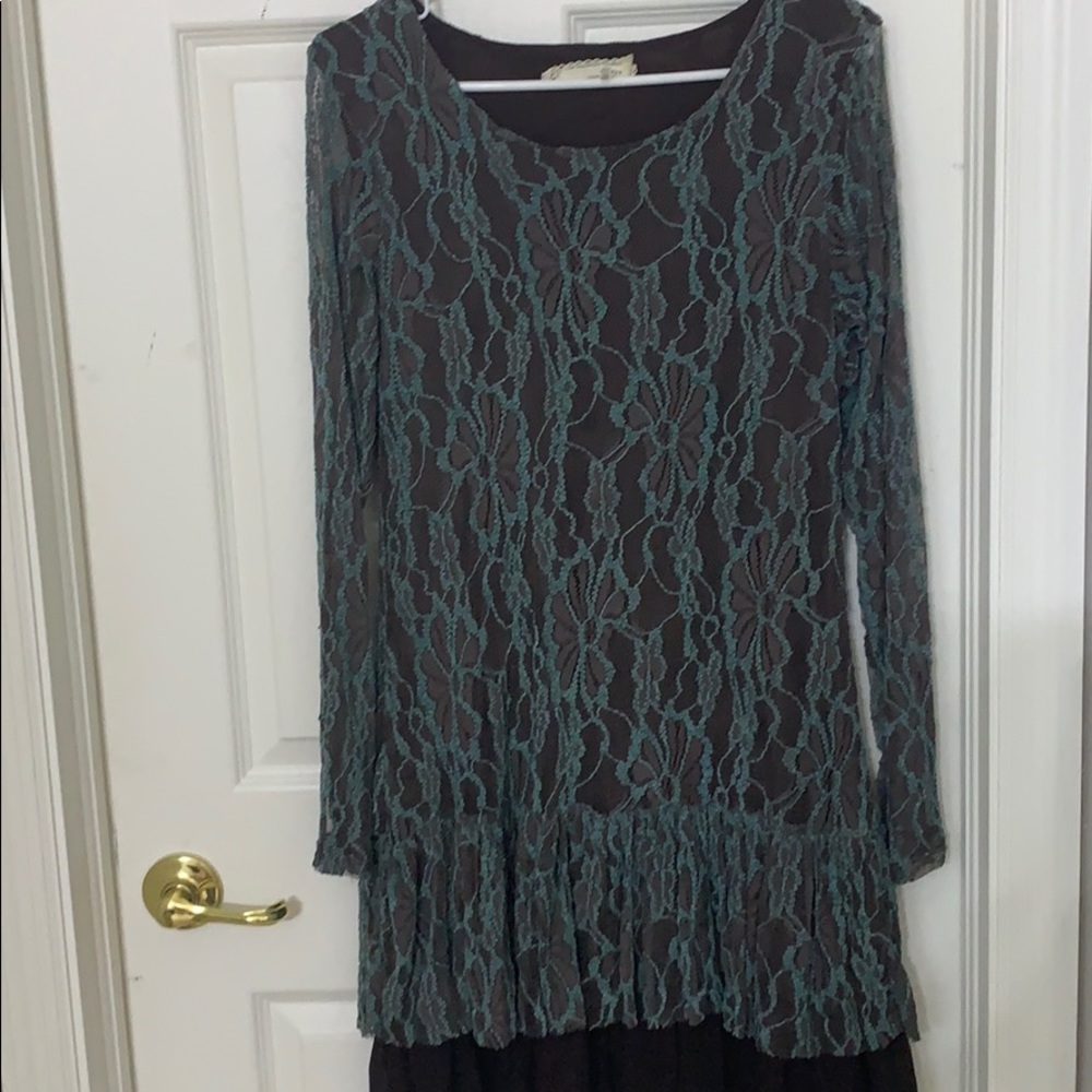 Turquoise and brown dress